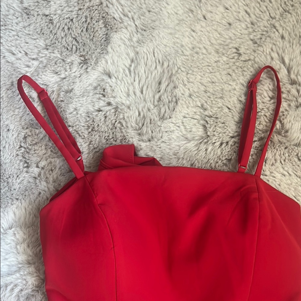 Red Ruffled Spaghetti Strap Mini Sundress - Picture 2 of 7